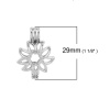 Immagine di Lega di Zinco 3D Medaglione di Perla Puntale Gioielli Ciondoli Fiore Tono Argento Possibile Aprire (la Dimensione delle Adatto Perla: 8mm) 29mm x 21mm, 2 Pz