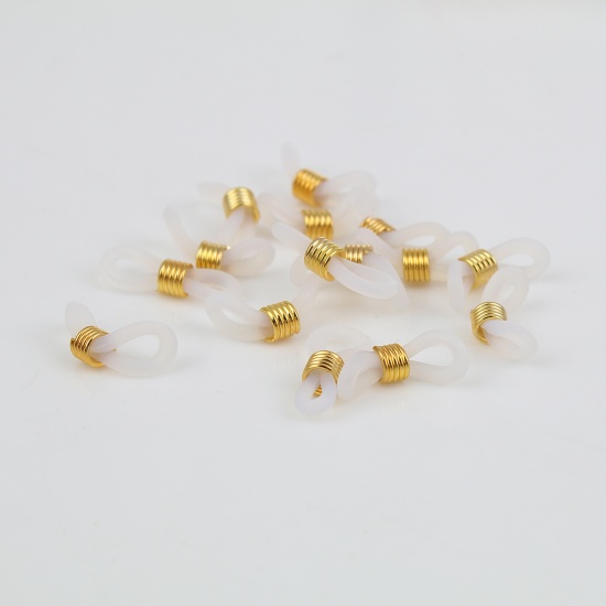 Immagine di Gomma Catena di Occhiali Connettore Accessori Oro Placcato Bianco 20mm x 6mm, 50 Pz