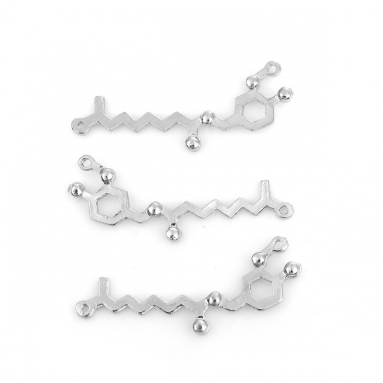 Picture of Zinc Based Alloy Molecule Chemistry Science Connectors Capsaicin Silver Tone 34mm x 14mm, 30 PCs