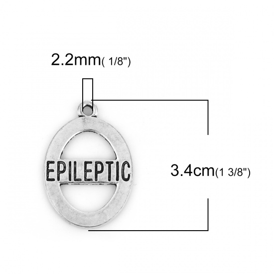 Immagine di Lega di Zinco Ciondoli Ovale Argento Antico Messaggio " Epileptic " 34mm x 23mm , 10 Pz
