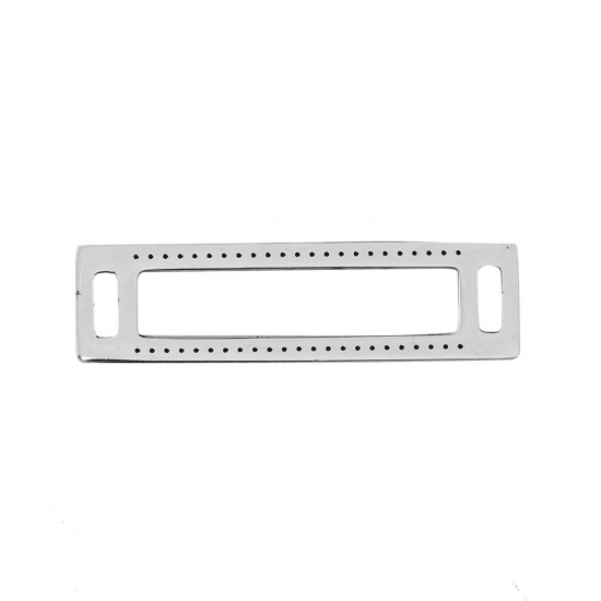 Picture of 201 Stainless Steel Centerline Beadable Connectors Rectangle Silver Tone 30mm(1 1/8") x 8mm( 3/8"), 2 PCs