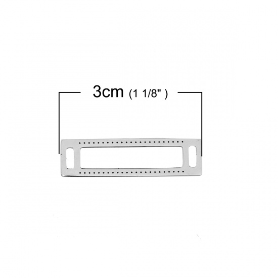 Picture of 201 Stainless Steel Centerline Beadable Connectors Rectangle Silver Tone 30mm(1 1/8") x 8mm( 3/8"), 2 PCs