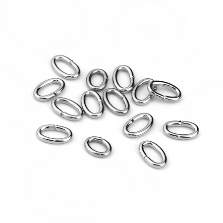 Picture of 200 PCs 8mm x 5mm, 1.2mm(17 gauge) Stainless Steel Open Jump Rings Findings For Jewelry Making Silver Tone Oval