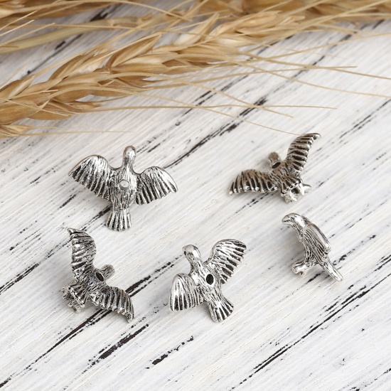 Immagine di Lega di Zinco 3D Separatori Perline Uccello Argento Antico Circa 18mm x 14mm, Foro:Circa 1.3mm, 30 Pz