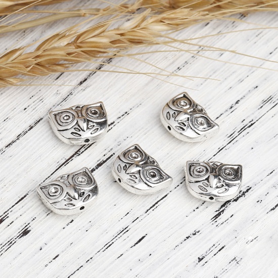 Picture of Zinc Based Alloy Spacer Beads Owl Animal Antique Silver Color (Can Hold ss5 Rhinestone) 15mm x 11mm, Hole: Approx 0.8mm, 10 PCs