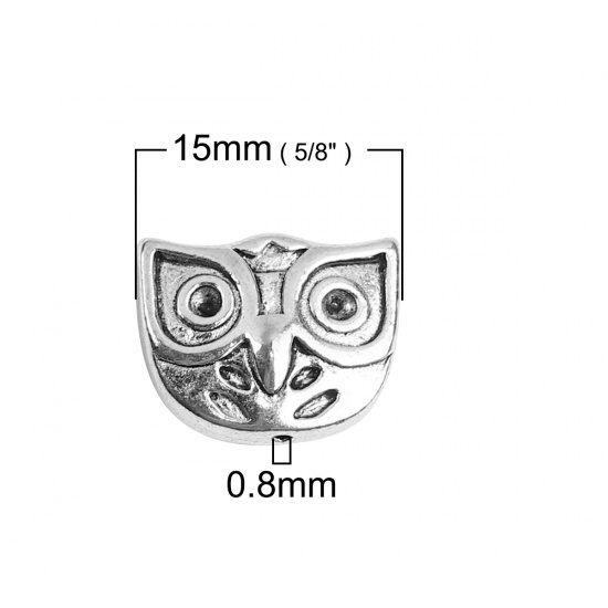 Picture of Zinc Based Alloy Spacer Beads Owl Animal Antique Silver Color (Can Hold ss5 Rhinestone) 15mm x 11mm, Hole: Approx 0.8mm, 10 PCs