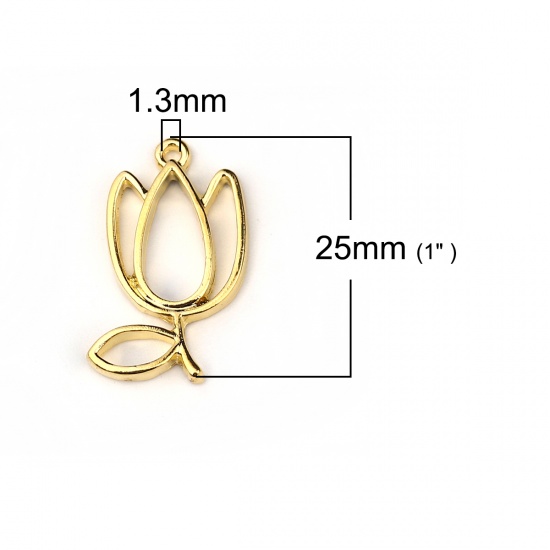 Picture of Zinc Based Alloy Open Back Bezel Pendants For Resin Gold Plated Flower 25mm(1") x 17mm( 5/8"), 30 PCs