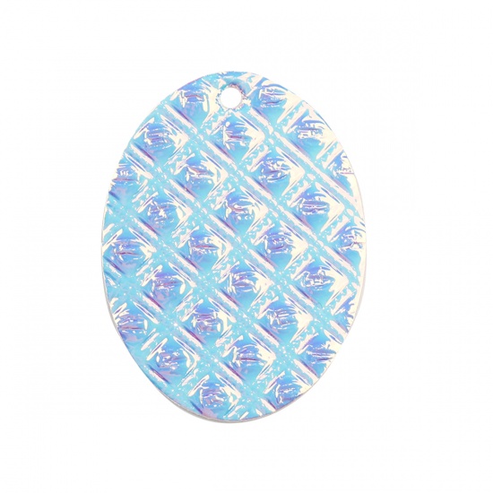 Picture of PU Leather Pendants Oval White Grid Checker AB Color 40mm(1 5/8") x 31mm(1 2/8"), 10 PCs