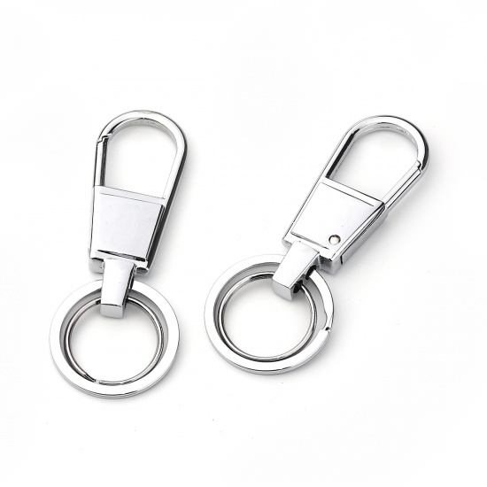 Picture of Zinc Based Alloy Keychain & Keyring Circle Ring Silver Tone 81mm x 32mm, 2 PCs