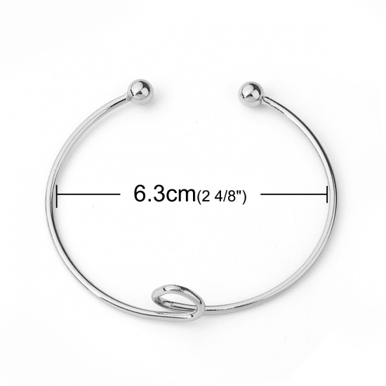 Image de Bracelet Manchette Jonc Semi-Ouvert en Alliage de Fer Cœur Argent Mat 17.5cm long, 3 Pcs