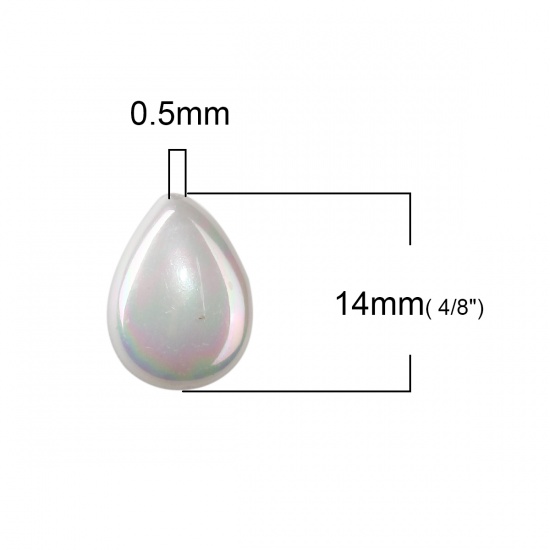 Picture of Natural Shell Loose Beads Drop White AB Color About 14mm x 10mm, Hole:Approx 0.5mm, 2 PCs
