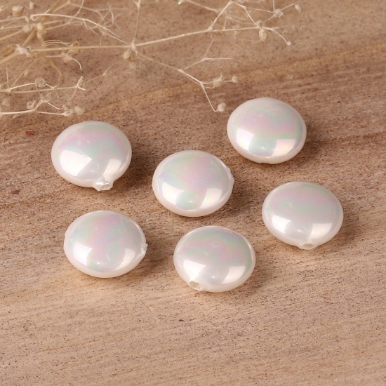 Image de Perles en Coquille Rond Blanc à Strass Couleur AB 12mm Dia, Taille de Trou: 0.5mm, 2 Pcs