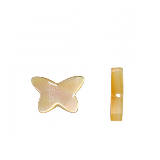 Picture of Natural Shell Loose Beads Butterfly Animal White Yellow AB Color About 9mm x 6mm, Hole:Approx 0.4mm, 2 PCs