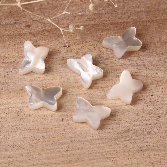 Picture of Natural Shell Loose Beads Butterfly Animal White About 9mm x 6mm, Hole:Approx 0.4mm, 2 PCs