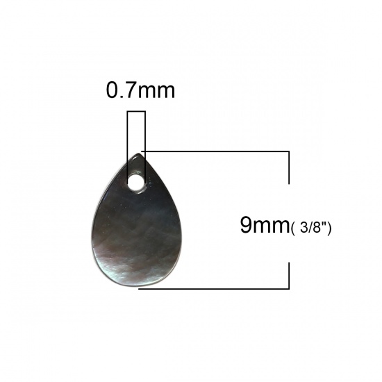 Image de Perles en Coquille Goutte d'Eau Blanc Couleur AB Noir 9mm x 6mm, Taille de Trou: 0.7mm, 10 Pcs