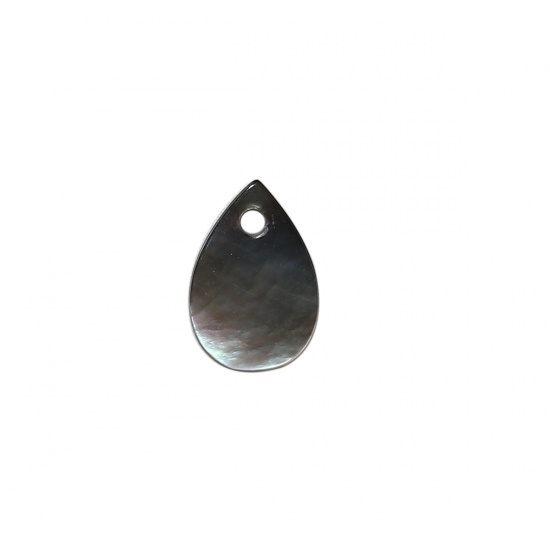 Image de Perles en Coquille Goutte d'Eau Blanc Couleur AB Noir 9mm x 6mm, Taille de Trou: 0.7mm, 10 Pcs