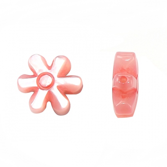 Picture of Natural Shell Loose Beads Flower Pink About 10mm x 10mm, Hole:Approx 0.6mm, 2 PCs