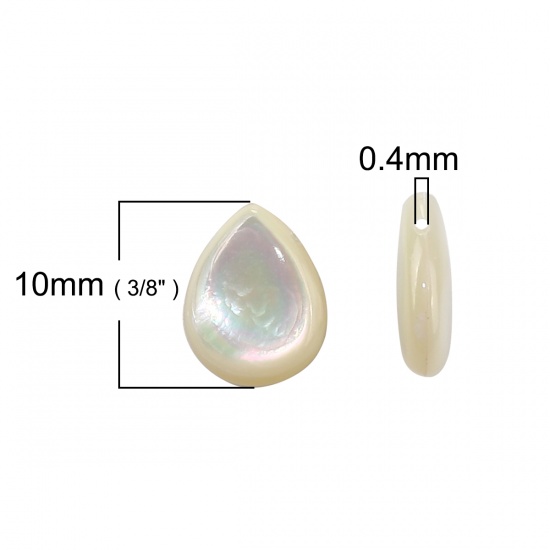 Image de Perles en Coquille Goutte d'Eau Crème à Strass Couleur AB 10mm x 8mm, Taille de Trou: 0.4mm, 2 Pcs