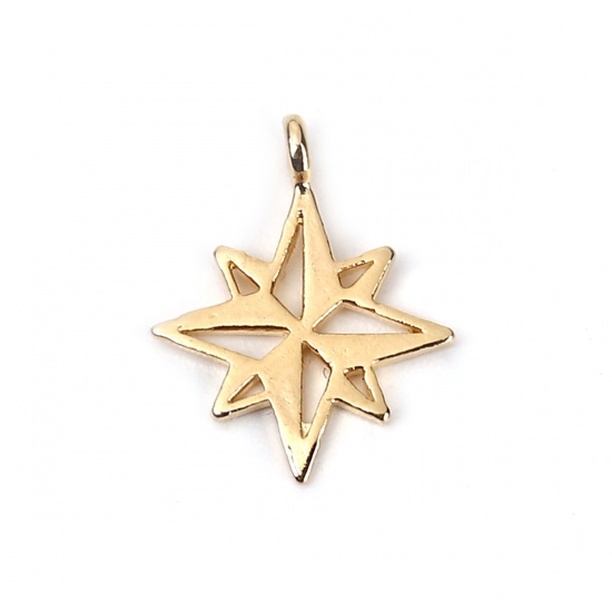 Picture of Brass Galaxy Charms Star 18K Real Gold Plated 14mm( 4/8") x 11mm( 3/8"), 3 PCs