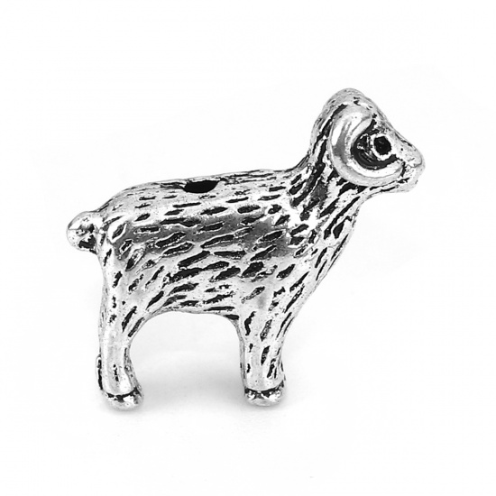 Picture of Zinc Based Alloy 3D Beads Sheep Antique Silver Color 15mm x 13mm, Hole: Approx 1.2mm, 20 PCs