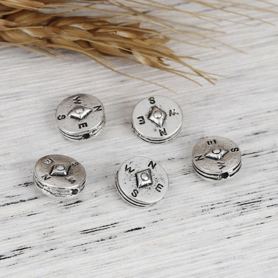Picture of Zinc Based Alloy Spacer Beads Compass Antique Silver Color 12mm x 11mm, Hole: Approx 0.8mm, 20 PCs