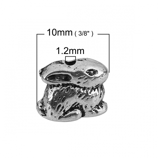 Picture of Zinc Based Alloy 3D Beads Rabbit Animal Antique Silver Color 10mm x 8mm, Hole: Approx 1.2mm, 30 PCs