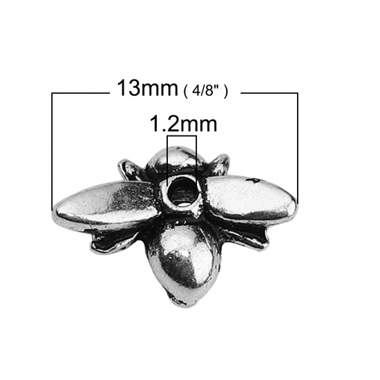 Picture of Zinc Based Alloy 3D Beads Bee Animal Antique Silver 13mm x 8mm, Hole: Approx 1.2mm, 50 PCs