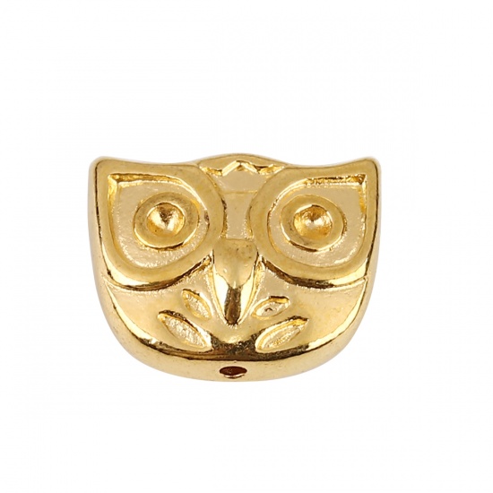 Picture of Zinc Based Alloy Spacer Beads Owl Animal Gold Plated 15mm x 11mm, Hole: Approx 0.8mm, 10 PCs