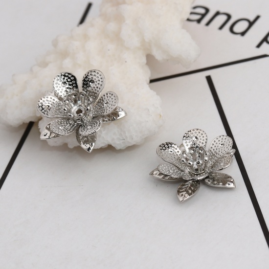 Picture of Copper Beads Caps Flower Silver Tone (Fit Beads Size: 18mm Dia.) 16mm( 5/8") x 16mm( 5/8"), 10 PCs
