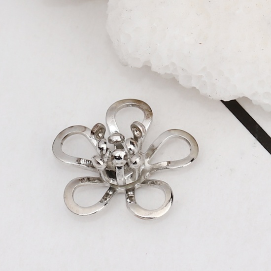 Bild von Messing Perlkappen Blumen Silberfarbe (Für Perlengröße: 10mm D.) 12mm x 12mm, 10 Stück                                                                                                                                                                        
