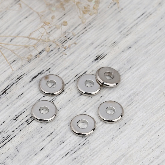 Picture of Brass Spacer Beads Flat Round Silver Tone About 8mm( 3/8") Dia, Hole: Approx 2.4mm, 20 PCs                                                                                                                                                                    