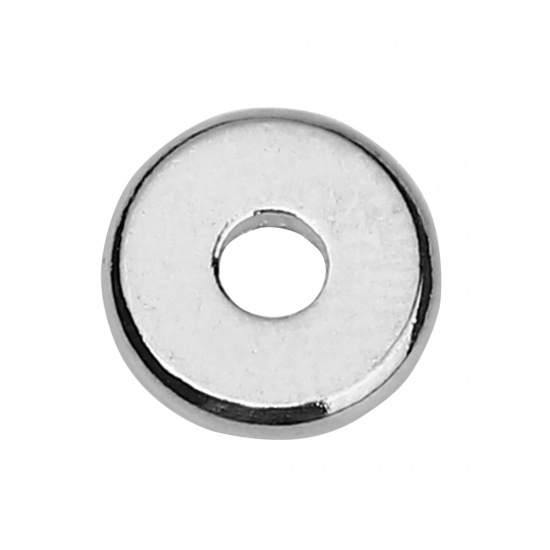 Picture of Brass Spacer Beads Flat Round Silver Tone About 8mm( 3/8") Dia, Hole: Approx 2.4mm, 20 PCs                                                                                                                                                                    
