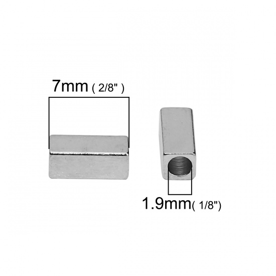 Immagine di Ottone Perline Rettangolo Tono Argento Come 7mmx 3mm, Foro: circa 1.9mm, 50 Pz                                                                                                                                                                                