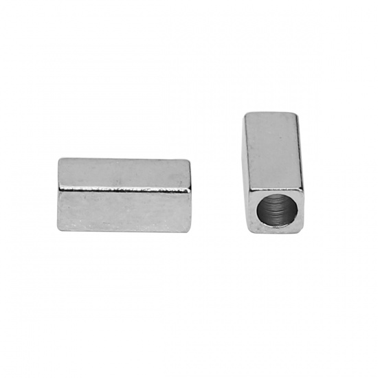 Immagine di Ottone Perline Rettangolo Tono Argento Come 7mmx 3mm, Foro: circa 1.9mm, 50 Pz                                                                                                                                                                                