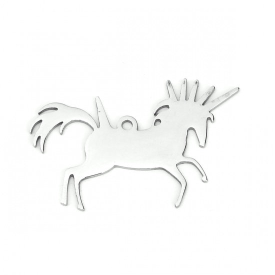 Picture of 201 Stainless Steel Pet Silhouette Pendants Horse Animal Silver Tone 33mm(1 2/8") x 25mm(1"), 3 PCs