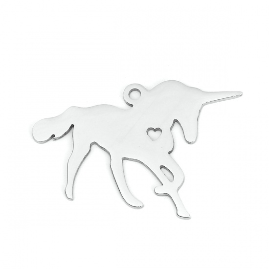 Immagine di 201 Acciaio Inossidabile Beniamino Contorno Ciondoli Cavallo Tono Argento Cuore 30mm x 20mm, 3 Pz
