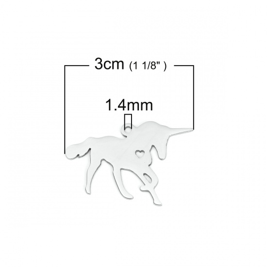 Immagine di 201 Acciaio Inossidabile Beniamino Contorno Ciondoli Cavallo Tono Argento Cuore 30mm x 20mm, 3 Pz