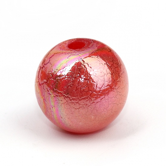 Picture of Acrylic Beads Round At Random AB Rainbow Color Crackle Painting About 14mm Dia, Hole: Approx 2.1mm, 50 PCs