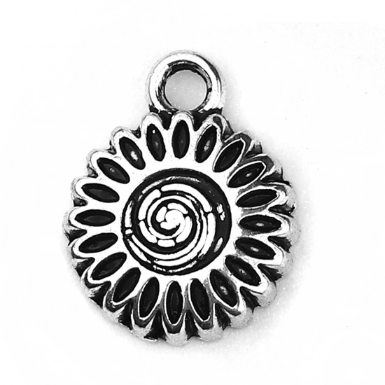 Picture of Zinc Based Alloy Boho Chic Charms Flower Antique Silver Color Spiral 18mm( 6/8") x 14mm( 4/8"), 30 PCs