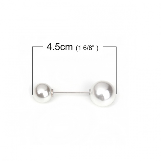 Picture of Acrylic Pin Brooches Findings Round White Imitation Pearl 45mm(1 6/8") x 15mm( 5/8"), 10 PCs