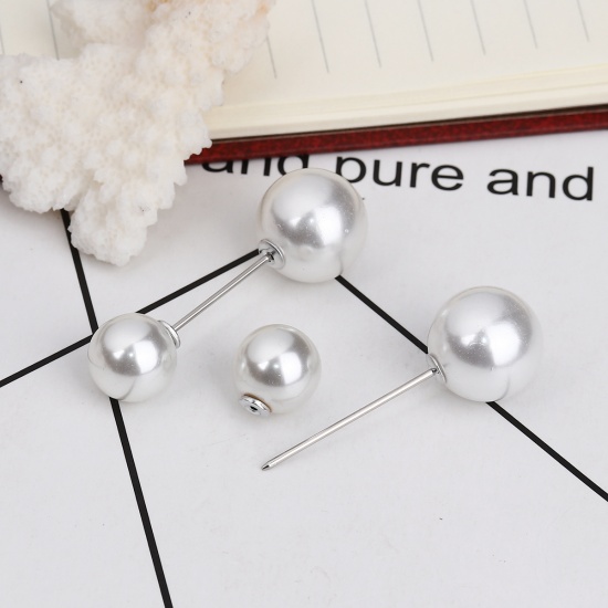 Picture of Acrylic Pin Brooches Findings Round White Imitation Pearl 45mm(1 6/8") x 15mm( 5/8"), 10 PCs