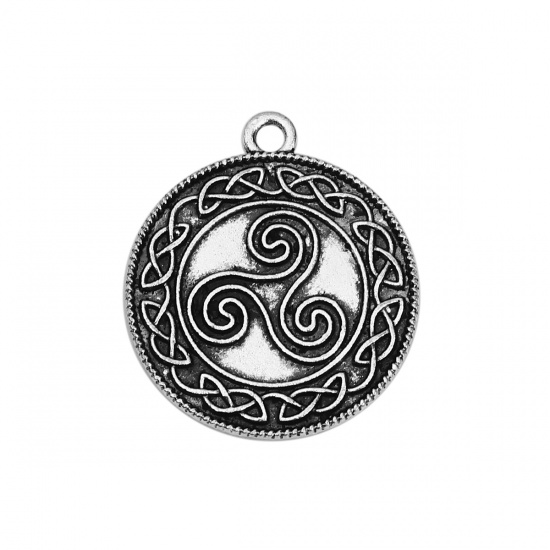 Image de Breloques en Alliage de Zinc Nœud celtique Spiral Argent Vieilli 29mm x 25mm, 20 Pcs