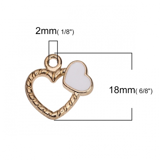 Picture of Zinc Based Alloy Charms Heart Gold Plated White Stripe Enamel 18mm( 6/8") x 18mm( 6/8"), 20 PCs