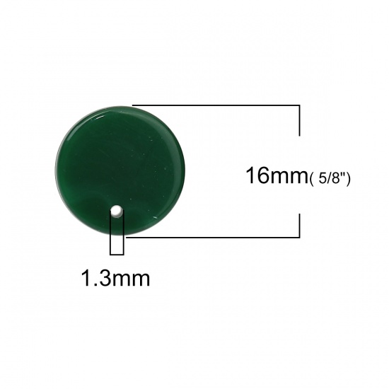 Picture of Acrylic Ear Post Stud Earrings Findings Round Dark Green Ink Spot Pattern 16mm, Post/ Wire Size: (21 gauge), 10 PCs