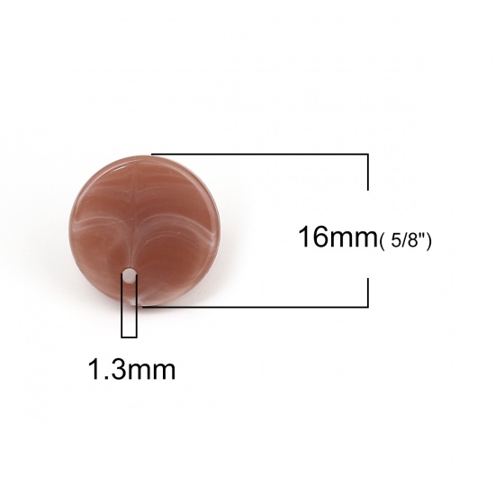 Picture of Acrylic Ear Post Stud Earrings Findings Round Light Coffee Ink Spot Pattern 16mm, Post/ Wire Size: (21 gauge), 10 PCs