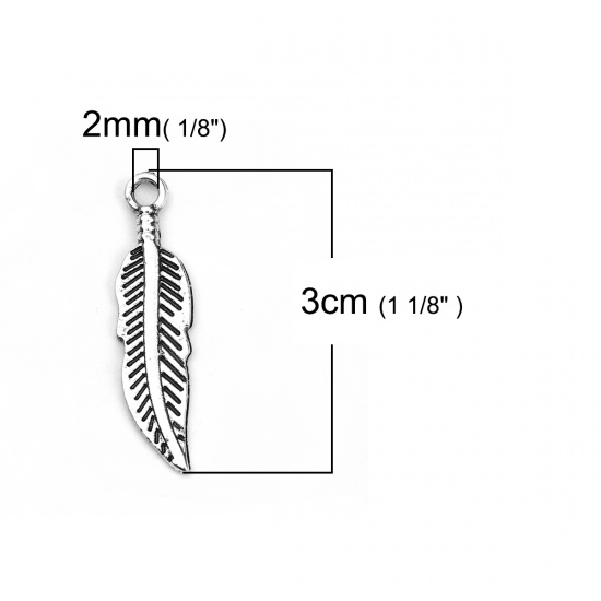 亜鉛合金 ペンダント 羽 銀古美 30mmx 7mm、 20 個 の画像