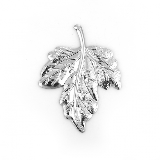 Picture of Iron Based Alloy Embellishments Leaf Silver Tone 42mm(1 5/8") x 32mm(1 2/8"), 100 PCs