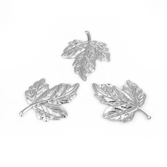 Picture of Iron Based Alloy Embellishments Leaf Silver Tone 42mm(1 5/8") x 32mm(1 2/8"), 100 PCs