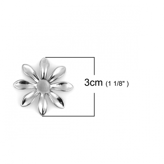 Bild von Eisenlegierung Embellishments Cabochons Blumen Silberfarbe Cabochon Fassung (für 6mm D.) 30mm x 30mm, 100 Stück