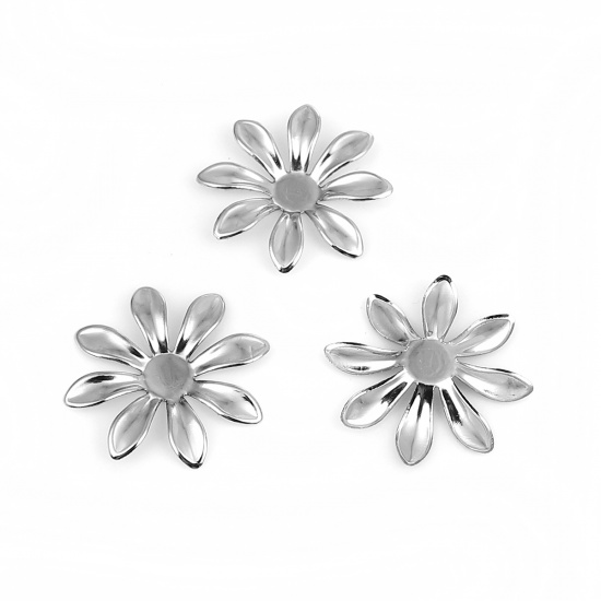 Bild von Eisenlegierung Embellishments Cabochons Blumen Silberfarbe Cabochon Fassung (für 6mm D.) 30mm x 30mm, 100 Stück